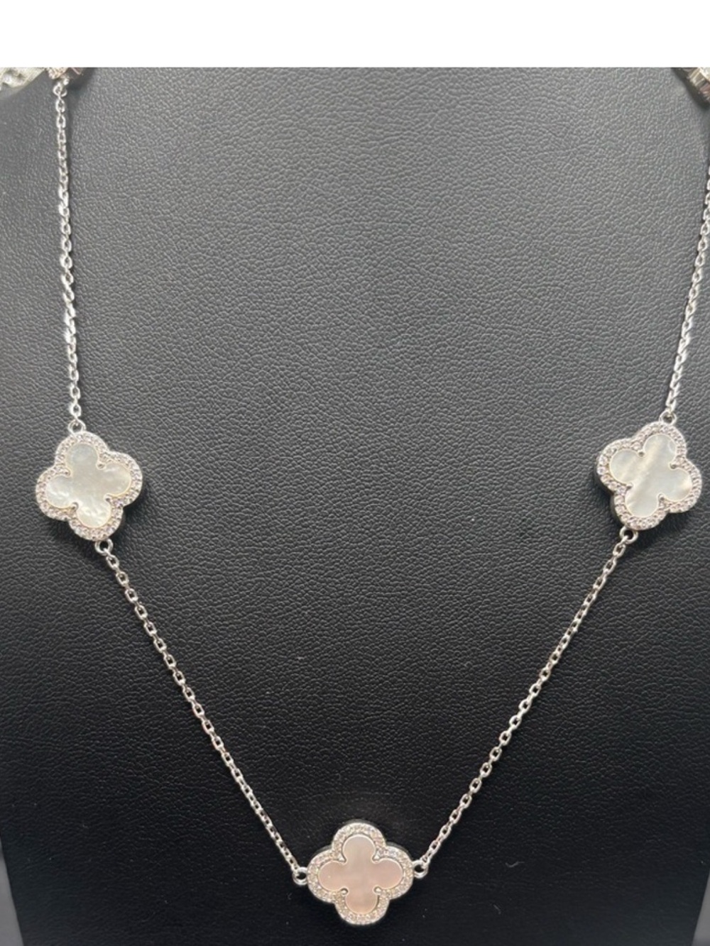 Rachel Zoe sterling silver 925 Mother of Pearl 3 station clover Necklace
